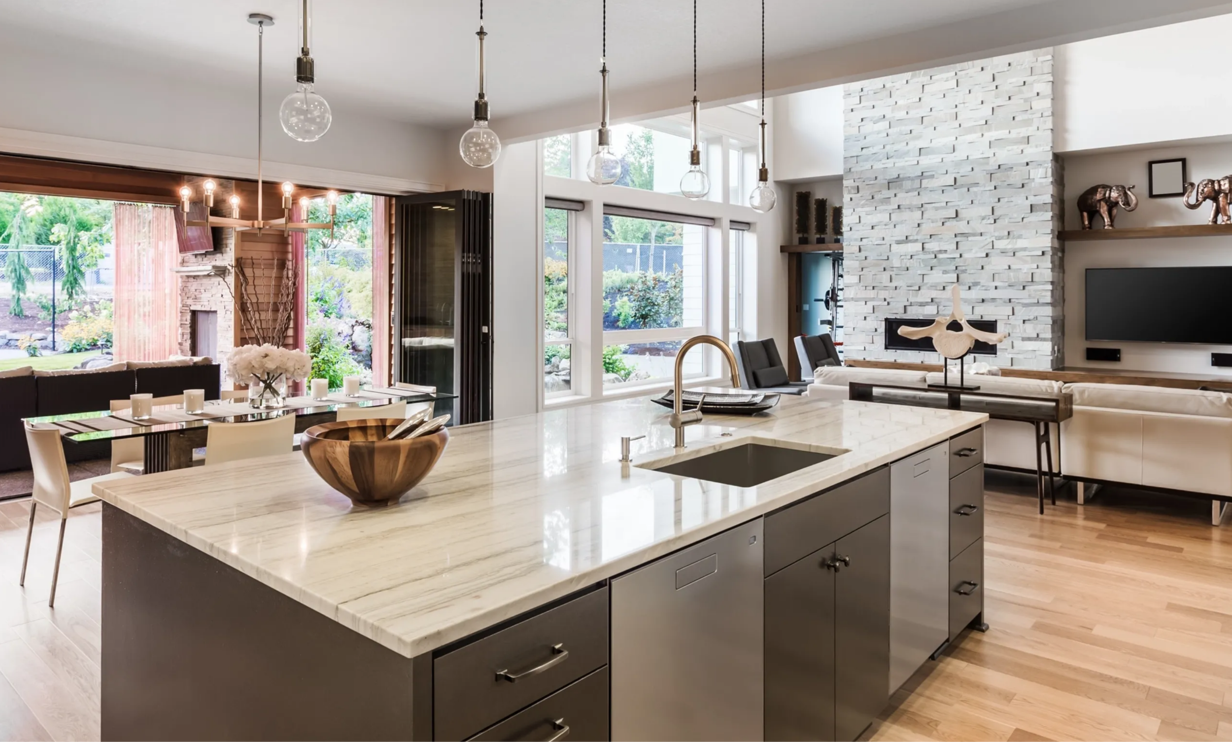 Polished stone countertop protected by Fortress Coatings